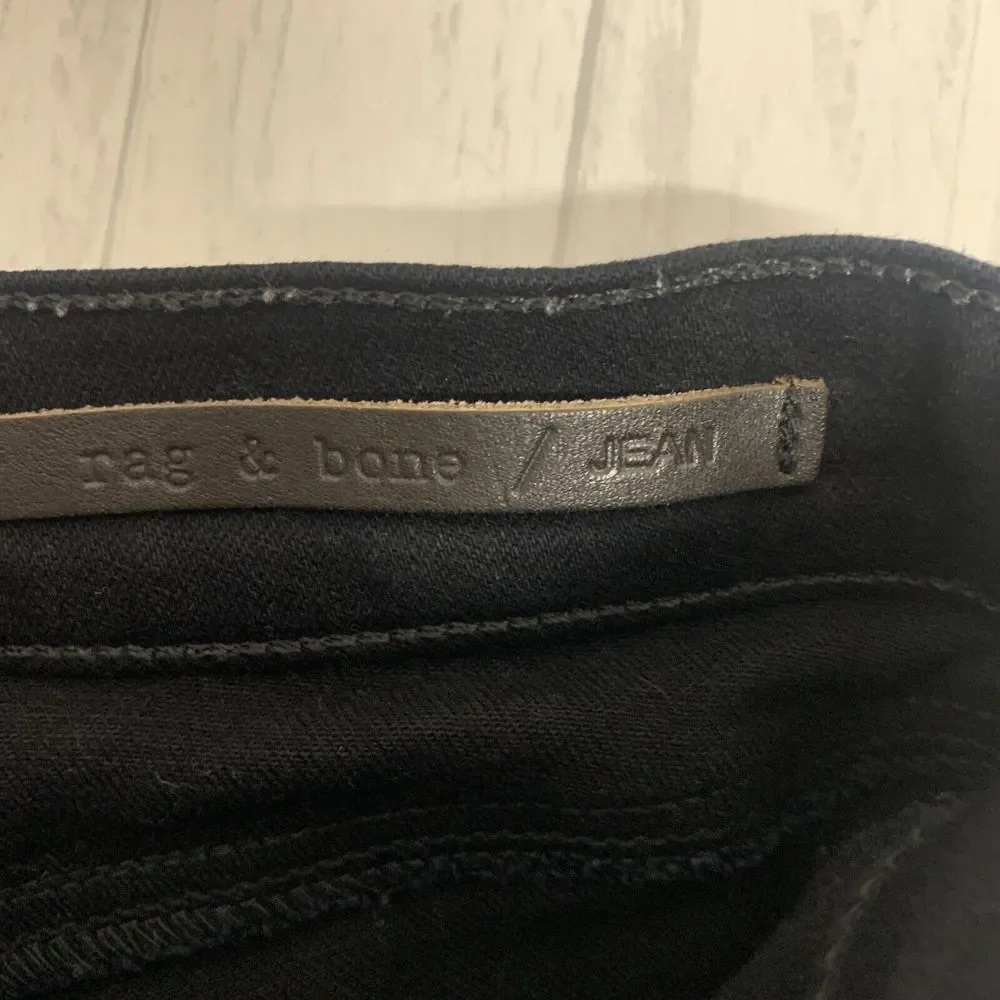Womens Size 27 Rag & Bone Lamb Leather Front Jeans Black EUC